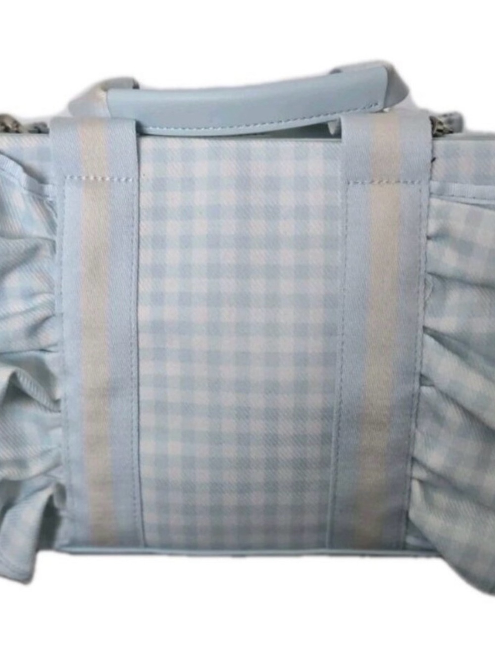 Betsey Johnson Pastel Blue & White Gingham Tote with Heart Charm - Picture 4 of 7